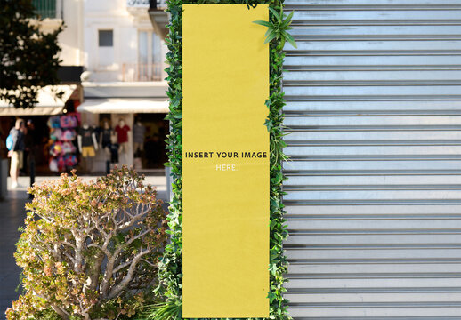 Blank mockup for outdoor advertising panel in retail area.