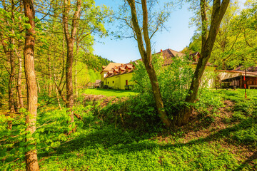 Medieval monastery Cerveny Klastor near Peak Tri Koruny or Trzy Korony in Pieniny National park in Slovakia and Poland. © Zedspider