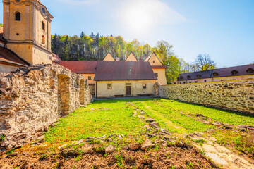 Medieval monastery Cerveny Klastor near Peak Tri Koruny or Trzy Korony in Pieniny National park in Slovakia and Poland © Zedspider