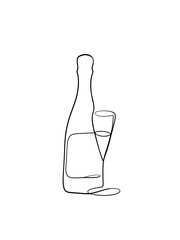 Wine Bottle and Glass One Line Drawing  – Printable Wall Art – Minimalist Bar Wall Art