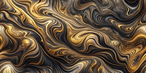 Abstract gold and black swirling pattern resembling marble with fluid and dynamic movement style background