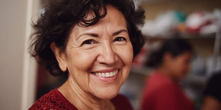 Senior woman volunteering in community service with a smile