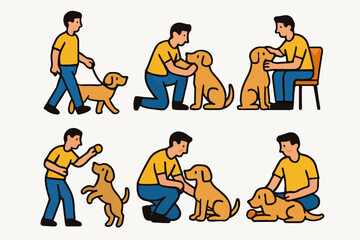 vector set of man with dog in flat design style
