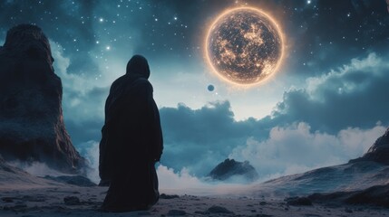 Fototapeta premium Mysterious figure in alien landscape