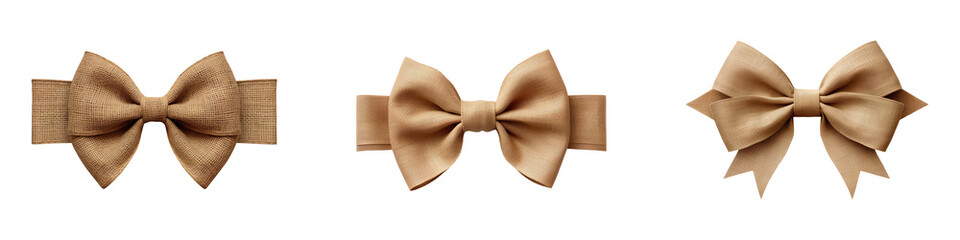Collection of burlap ribbon designs, isolated on a transparent background