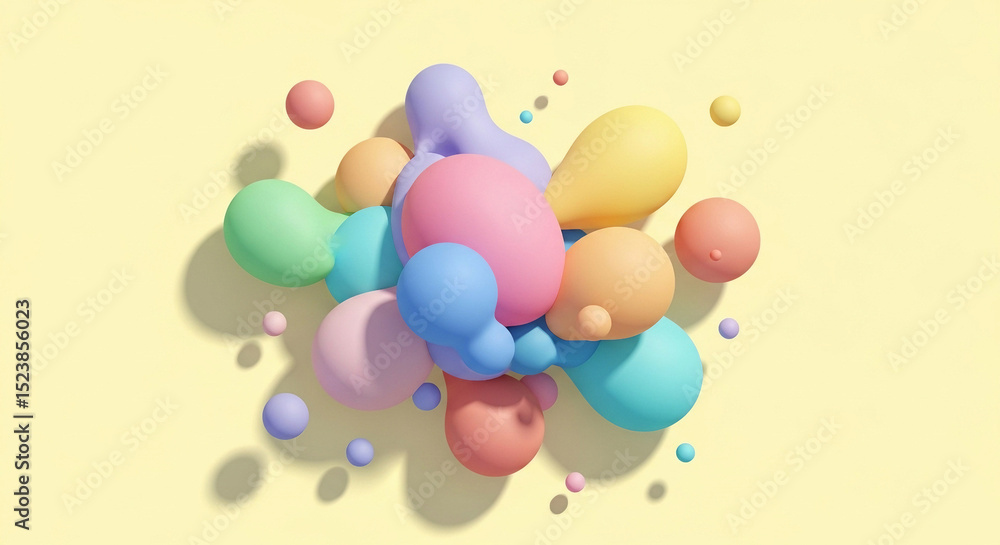 Fototapete modern 3d rendering colorful abstract spheres and blobs cluster illustration