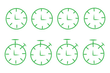 Set of timer, clock flat icon, and time management. Vector. Isolated on white background