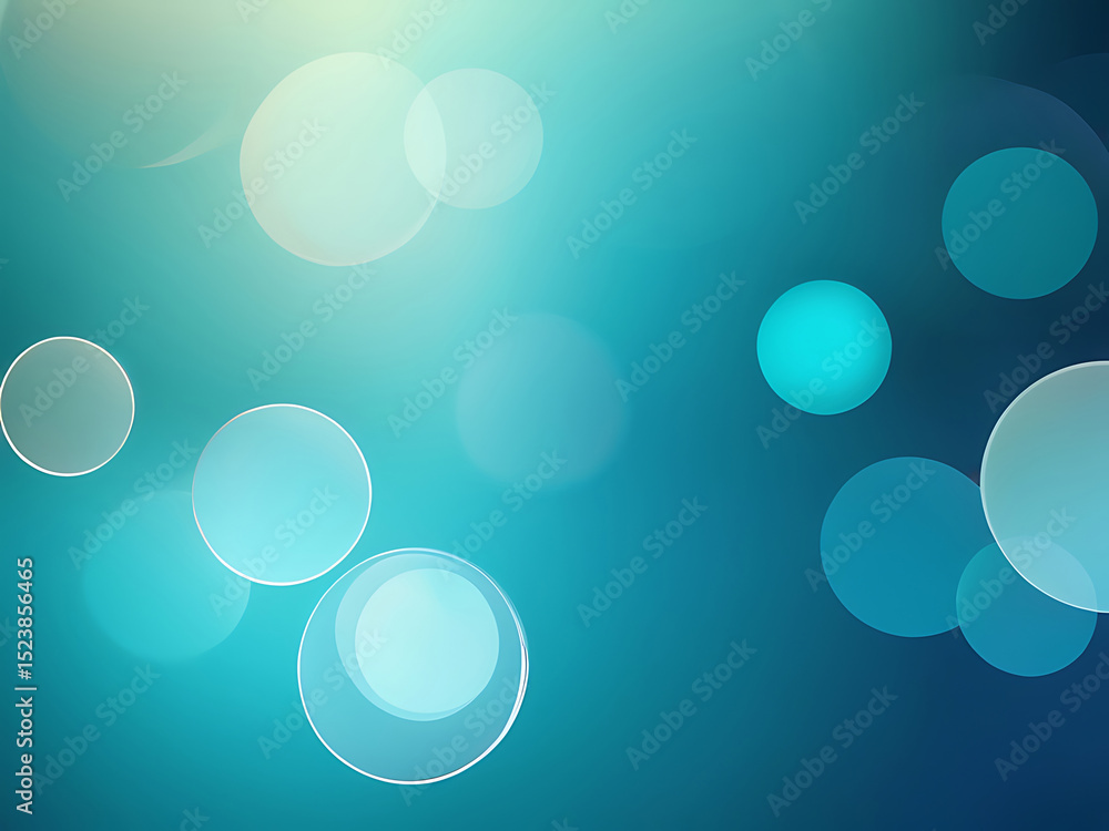Poster blue abstract background with glowing bokeh circles, smooth texture, modern light design, soft gradi