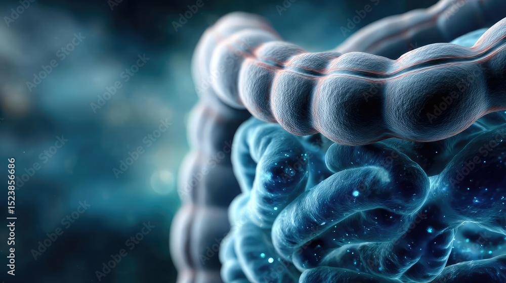 Poster digestive health care including risk, healing and medicine concept. close-up view of intricate cellu