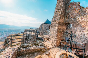 Watchtower of Boldogkő or Boldogko fortress with Boldogkővárallja village near tokaj region in...