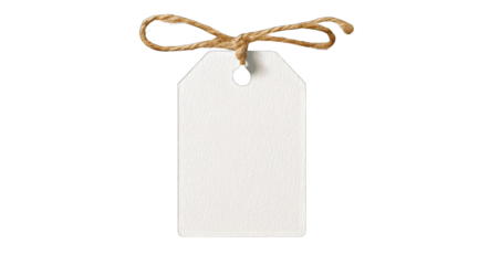 Blank rectangular tag with a tied tan string bow