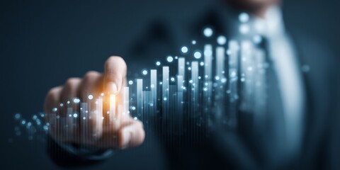 Business professional analyzing economic growth with digital technology interface
