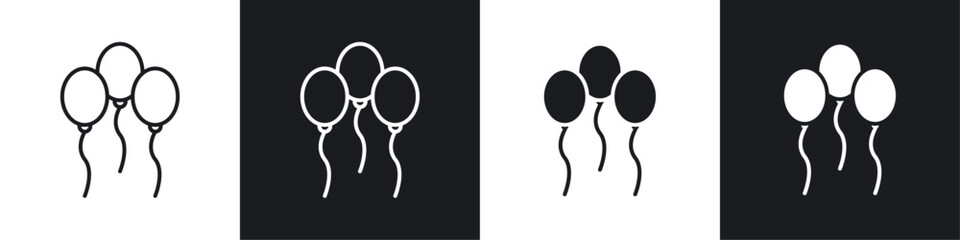 Balloons icons collection in black and white filled and line versions © Warpiya