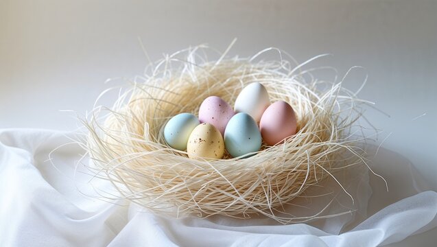 Pastel easter eggs in nest