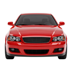 Red car front view isolated on white or transparent background. PNG