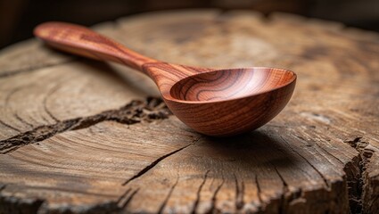 Wooden spoon on log