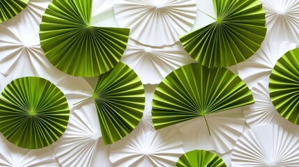 Abstract pattern of green and white paper fans