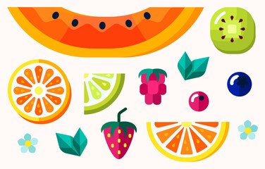 Set of fruits and berries vector illustration