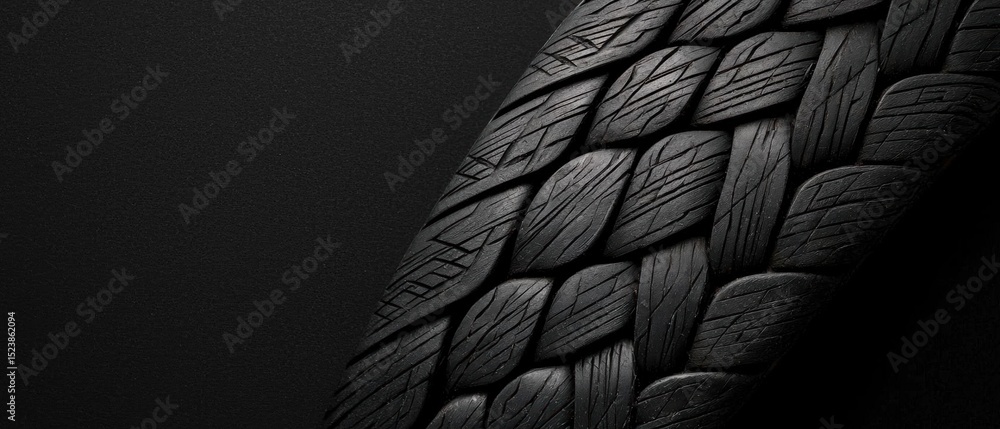 Poster close-up of a tire tread. the tire appears to be made of rubber or a similar material and has a text