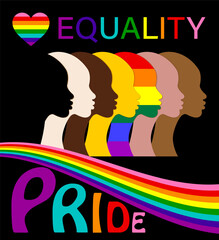 Equality, Pride month, Silhouettes of people and LGBTQ set, people portrait vector logo for website, banner gay pride concept, colorful rainbow sign vector isolated on black background