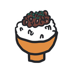 納豆ご飯の線あり手描きイラスト。和食や食事のコンセプト