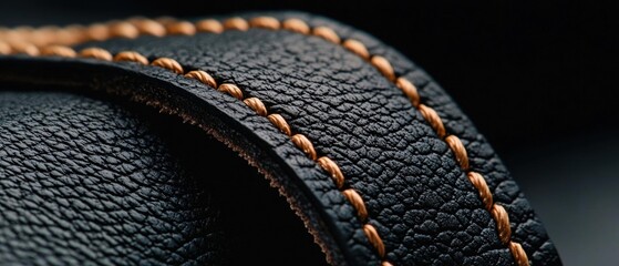 Close-up of a black leather texture. the leather appears to be made of high-quality leather and has a smooth, shiny surface.