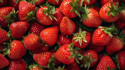 Fresh Ripe Strawberries with Lush Green Stems