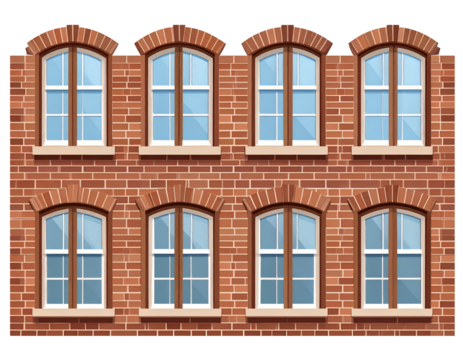 Brick building facade with arched windows