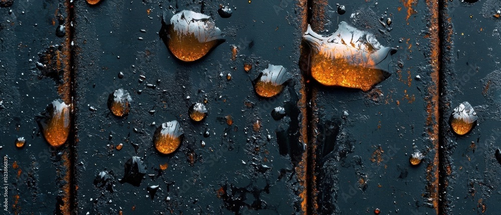Fototapete close-up of a black surface with multiple small droplets of water scattered across it. the droplets 