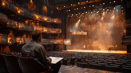Designer Observing Theater Rehearsals from Audience Seat