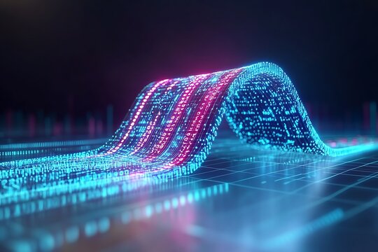 Abstract digital stream representing data flow with luminous binary code