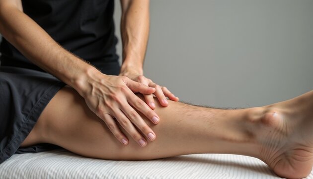 Person receiving manual therapy for foot pain relief on a massage table focusing on foot care