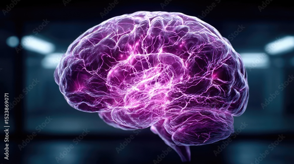 Poster brain and emotion including fear and mental balance concept. a vivid representation of a brain with 