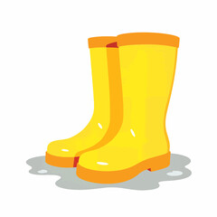 Bright yellow rain boots in puddles, playful water theme