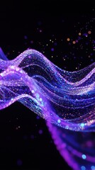 Colorful abstract waves with sparkling light effects on a dark background.