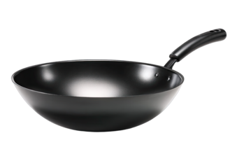 Black wok pan, round, with handle