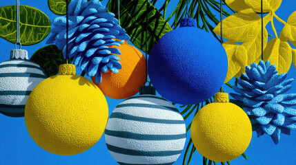 Modern Christmas baubles for graphic design, branding kits, packaging, cards, posters, digital ads, and visuals