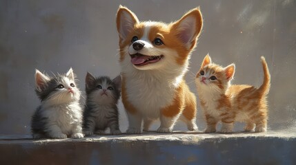 Obraz premium Dog with Kittens, and Cute Animals.