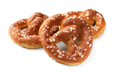 Tasty pretzels with salt isolated on white