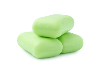 Three soap bars isolated on white. Personal hygiene