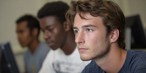 Focused students engaged in computer learning in a classroom setting