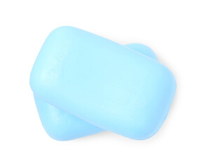 Soap bars isolated on white, top view. Personal hygiene product