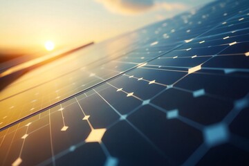 Solar Panel Converting Sunlight into Electricity with Abstract Energy Waves and Futuristic Power Grid