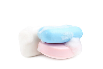 Soap bars with foam isolated on white