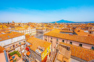View fom Chiesa della Badia di Sant'Agata on Cathedral Sant Agata on Piazza del Duomo with Elephant...