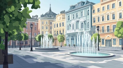 Obraz premium European city square with fountains
