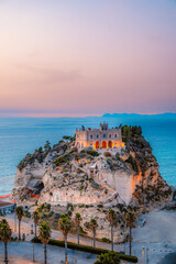 Tropea, Calabria, Italy. Church of Santa Maria dell'Isola. Monastery and coastline with azure...