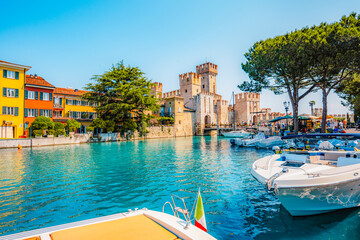Rocca Scaligera Castle in Sirmione Lake Garda, Italy. Lago di garda