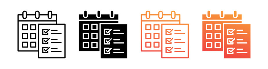 Planning Multiple Style Icon Set Vector 