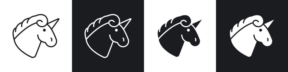 Unicorn icons in solid and stroke graphics